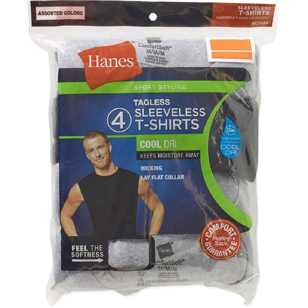 Hanes Men's Sport Styling Cotton Sleeveless T-Shirts w/ Cool DRI 4-Pack