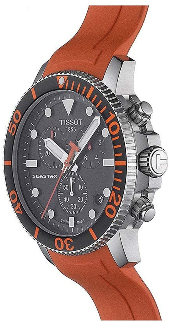 Tissot Men's Seastar 660/1000 Stainless Steel Swiss Quartz Rubber Strap, Orange, 22 Casual Watch (Model: T1204171705101)
