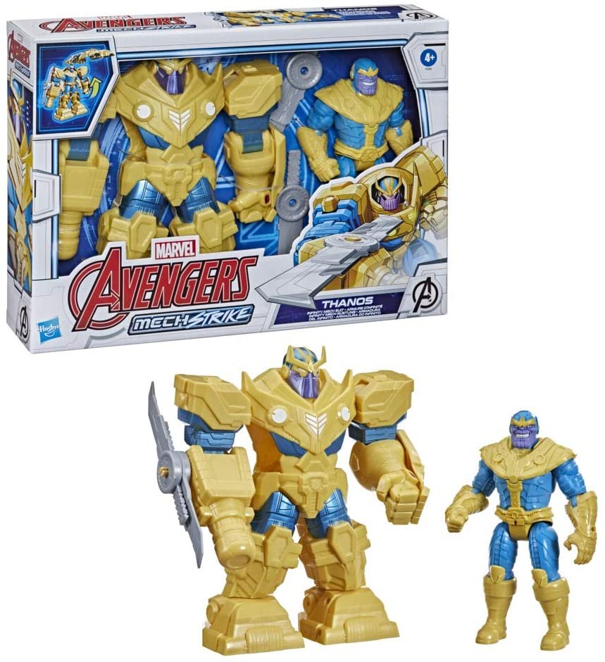 Marvel Avengers Mech Strike 17.5-cm Action Figure Toy Infinity Mech Suit Thanos and Blade Weapon for Children Aged 4 and Up