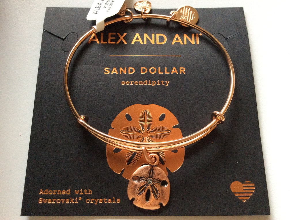 Alex and Ani Sand Dollar III Bangle Bracelet Rose Gold Tag Box Card