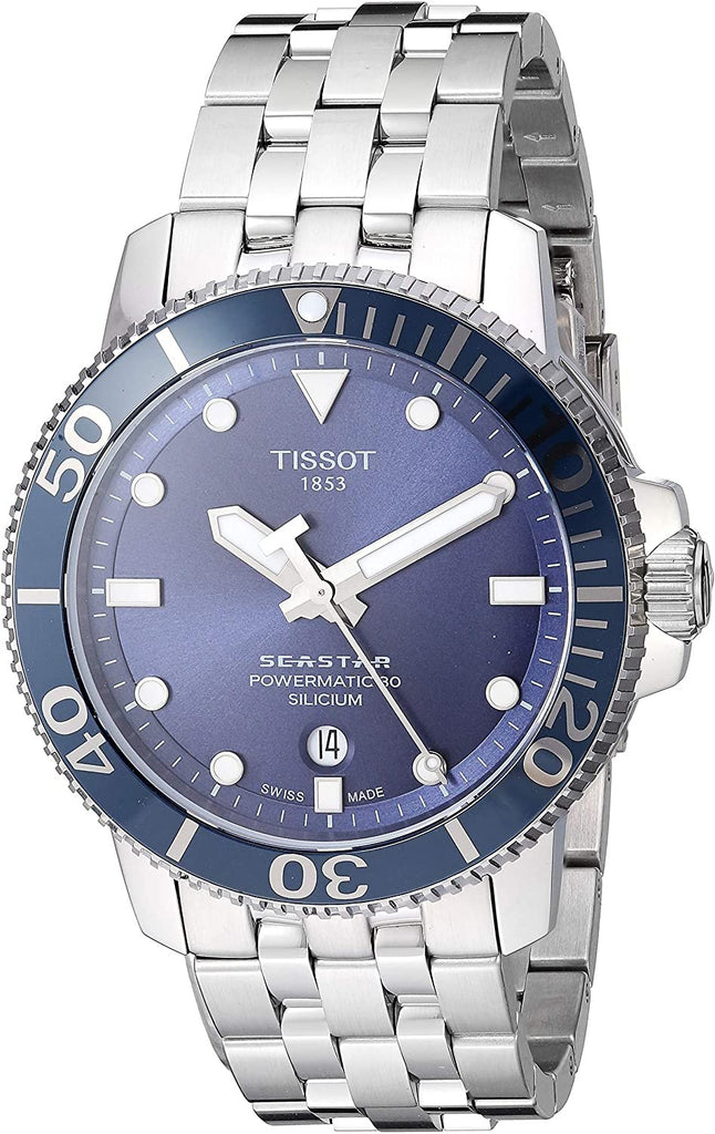 Tissot Men's Seastar Swiss Automatic Sport Watch with Stainless Steel Strap, Silver, 21 (Model: T1204071104101)