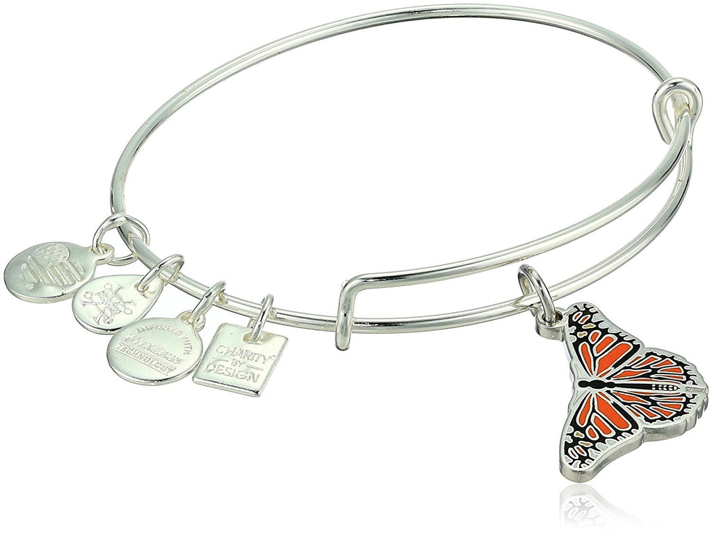 Alex and Ani Women's Charity By Design, Monarch Butterfly Charm Bangle Bracelet, Shiny Silver, Expandable