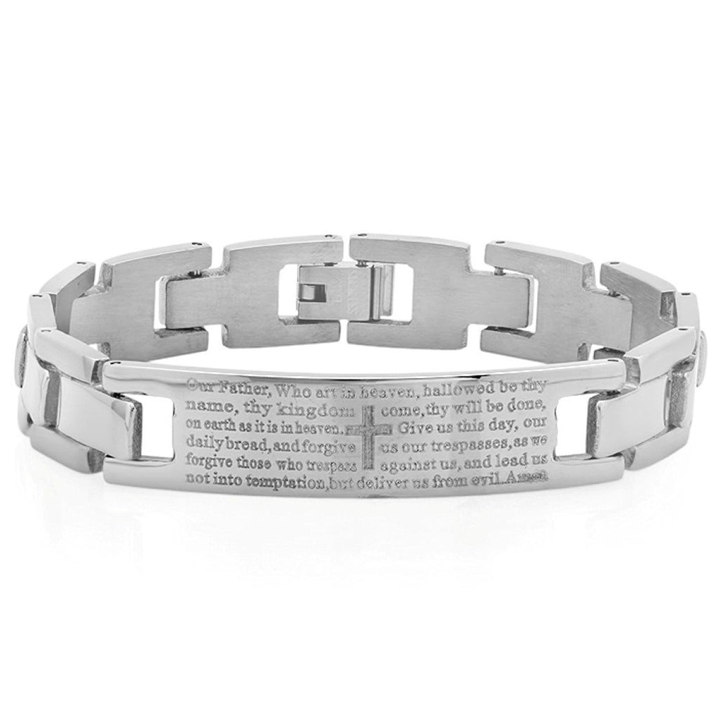 Mens Stainless Steel Our Father Prayer ID Link Bracelet