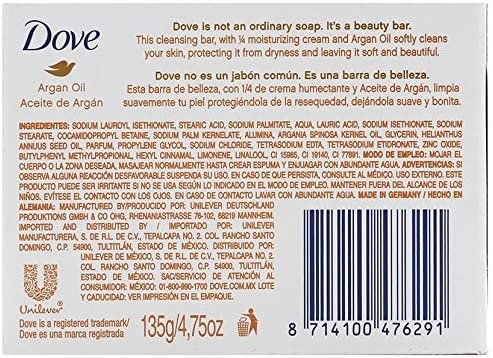 Dove Argan Oil Beauty Bar Soap, 4.75 Oz / 135 Gr (Pack of 12 Bars)