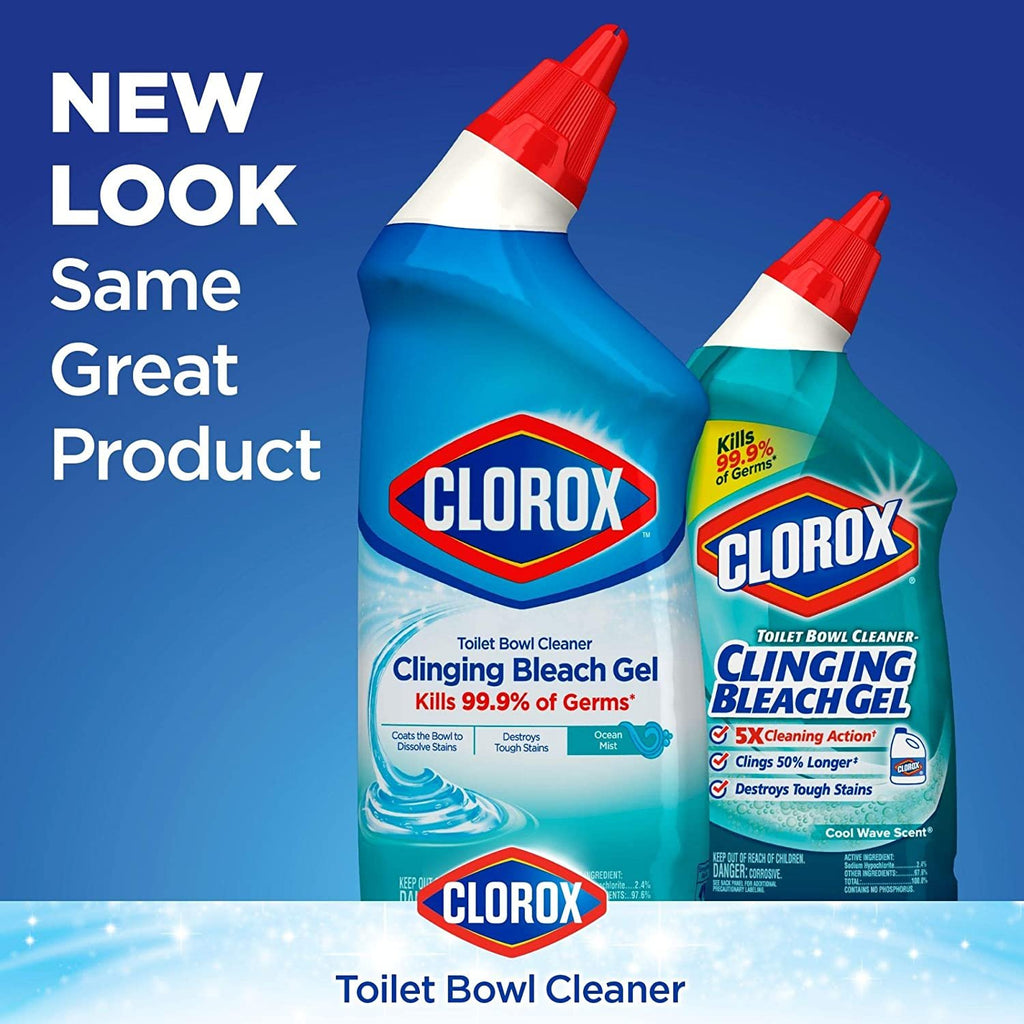 Clorox Toilet Bowl Cleaner Clinging Bleach Gel, Cool Wave, 24 Fl Oz (Pack of 12)