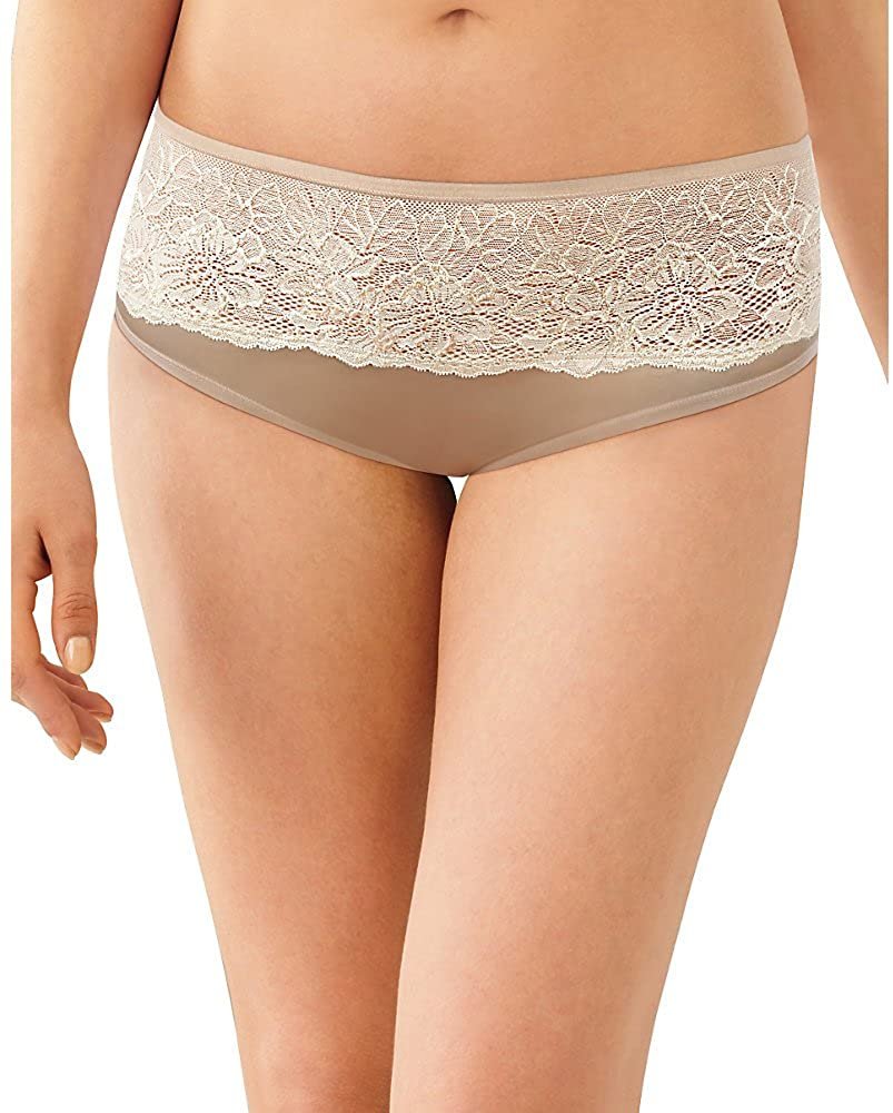 Bali Womens One Smooth U Comfort Indulgence Satin with Lace Hipster Panty