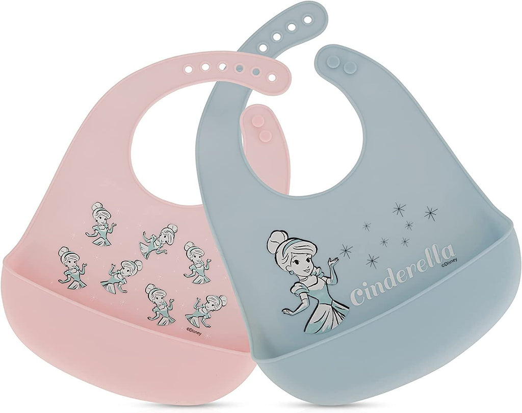 Disney 2-Pack Unisex Baby & Toddler Silicone Bibs with Food Catcher, Soft Waterproof Feeding Accessories