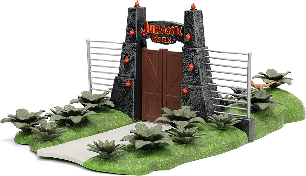 Jurassic Park 30th Anniversary Jurassic Gate Nano Scene Diorama w/ Two 1.65" Die-Cast Cars, Toys for Kids and Adults