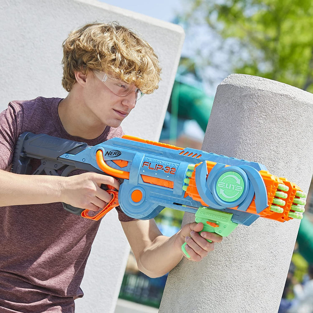 NERF Elite 2.0 Flipshots Flip-32 Blaster, Rotating Dart Barrels, 32-Dart Capacity, 32 Elite Darts, Toy Foam Blasters, Kids Outdoor Games & Toys for Boys & Girls