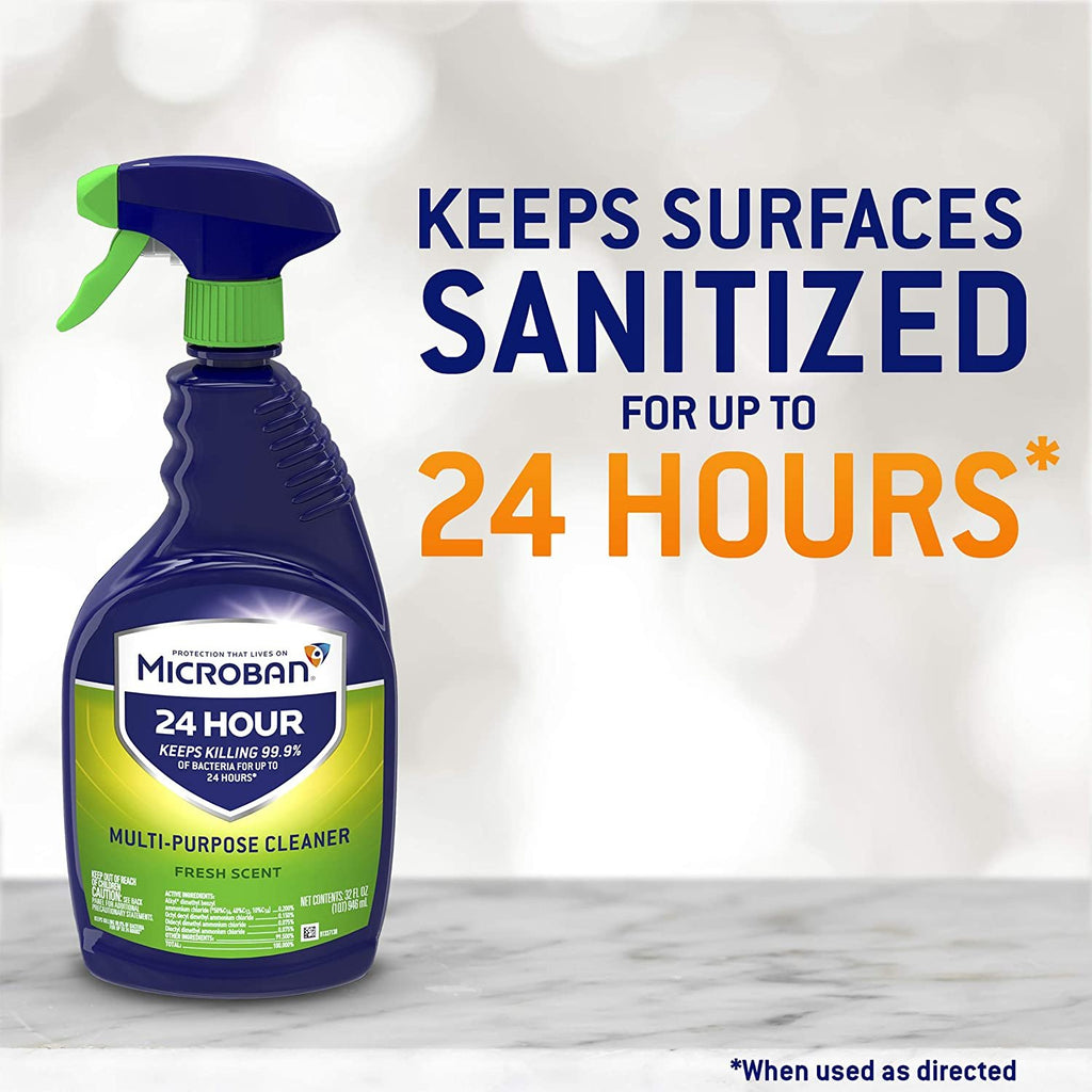 Microban 24 Hour Bathroom Cleaner and Sanitizing Spray, Fresh Scent - 32 Ounce (Pack of 2)