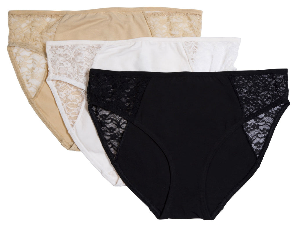 Donna Loren Women's Floral Lace Detail Classic Panties, 3-Piece Set