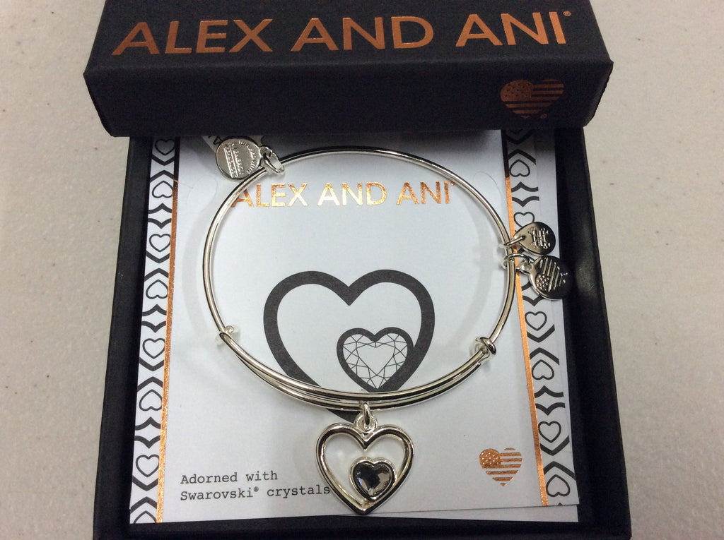 Alex and Ani Womens Charity By Design, Heart in Heart Bangle Shiny Silver One Size