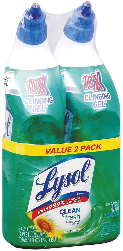 LYSOL Clean & Fresh Toilet Bowl Cleaner Cling Gel, Country Scent, 24 OZ, 2/Pack