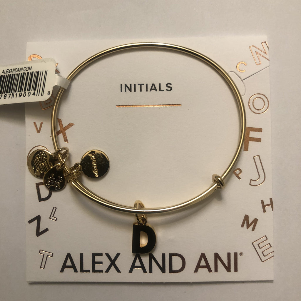 Alex and Ani Initial D III Bangle Bracelet Shiny Gold One Size, A20EBINT04SG