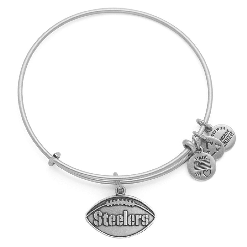 Alex and Ani Pittsburgh Steelers Football Charm Bangle Rafaelian Silver Finish Bracelet, AS14PS02RS