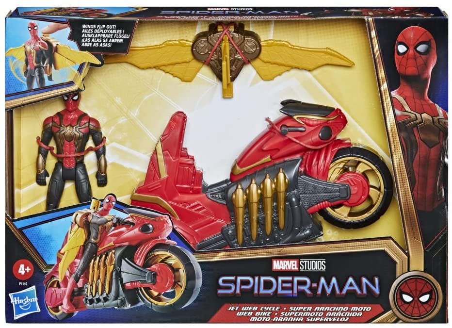 Spider-Man Marvel 6-Inch Jet Web Cycle Vehicle and Detachable Action Figure Toy with Wings, Movie-Inspired, for Kids Ages 4 and Up