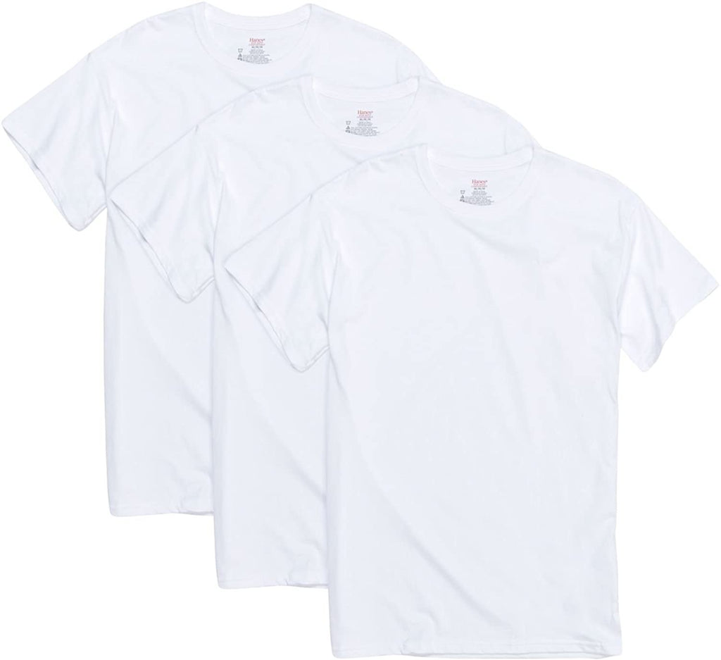 Hanes Mens Luxury Essentials 3-Pack White Crewneck Undershirt, M, White