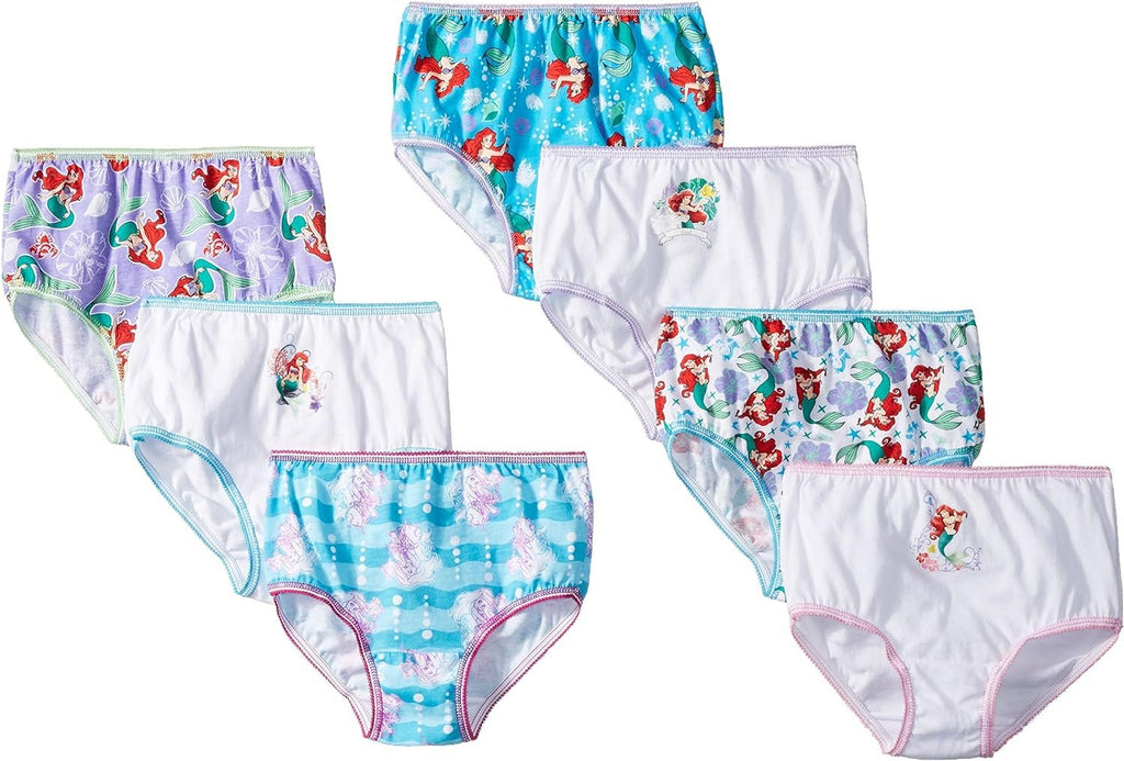 Disney Girls' Princess Ariel from The Little Mermaid 100% Combed Cotton Underwear Panties Sizes 2/3t, 4t, 4, 6 and 8