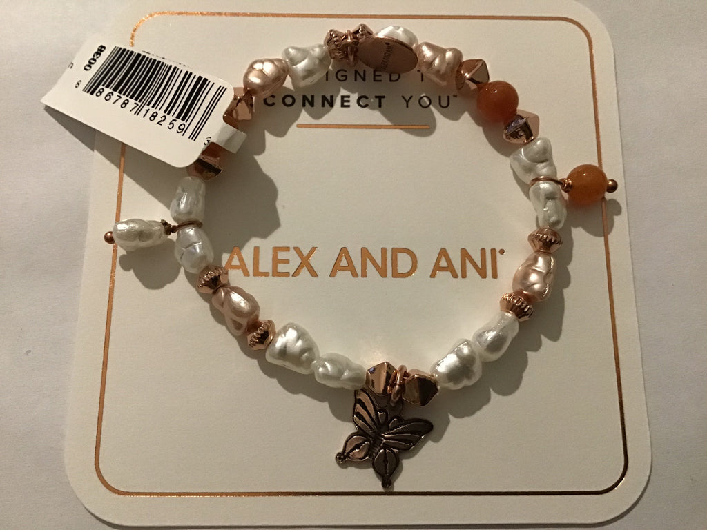 Alex and Ani Butterfly Beaded Charm Stretch Bracelet