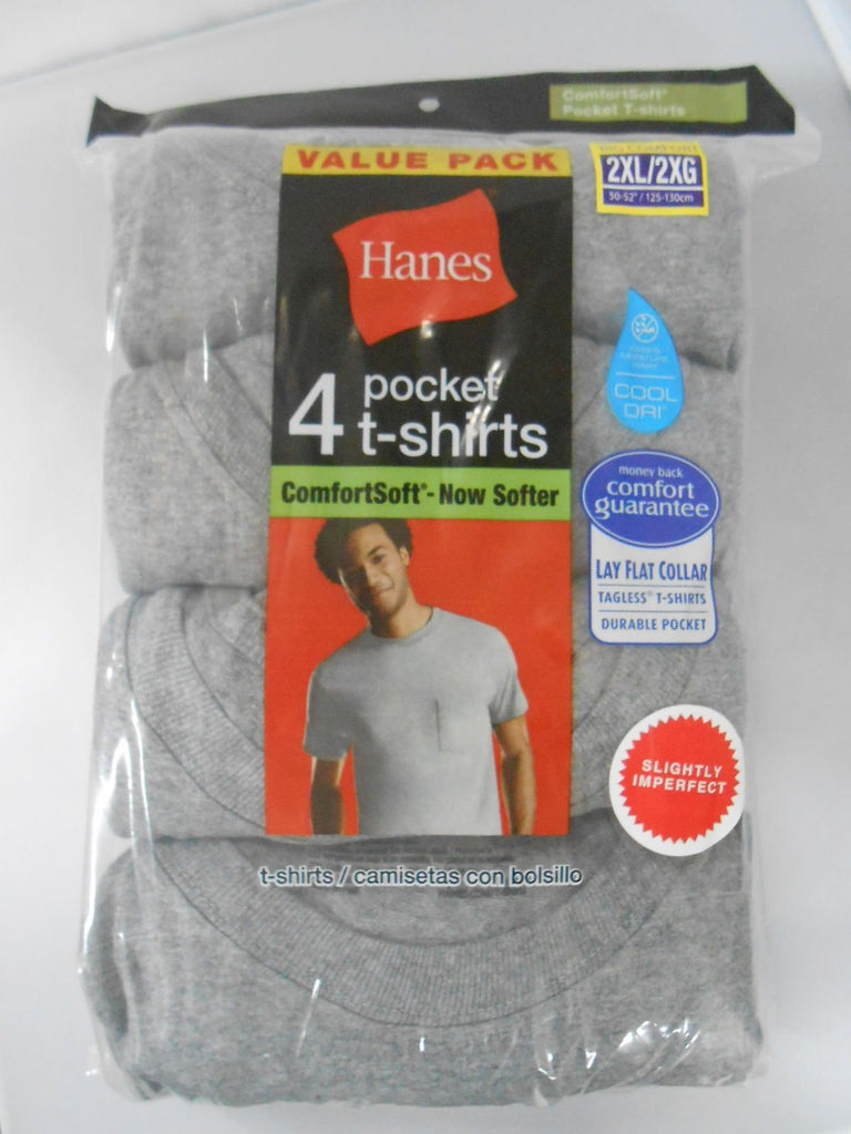 Hanes Men's Pocket T-shirts 4-pack Sizes M-3X Black, Gray, Red or Blue