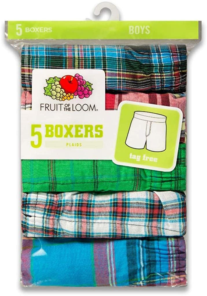 Fruit of the Loom Boys' Woven Boxer, Exposed and Covered Waistband (Pack of 5)