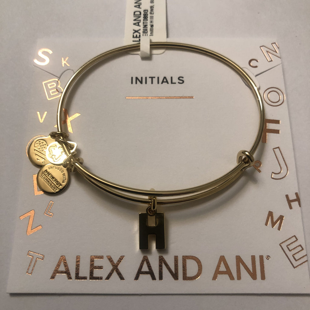 Alex and Ani Initial H III Bangle Bracelet Shiny Gold One Size