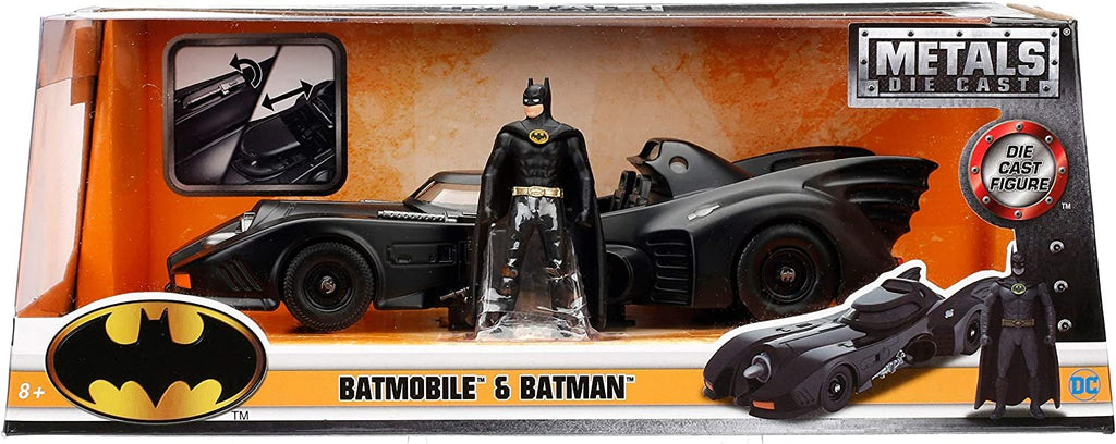 Dc Comic 1989 Batmobile With 2.75" Batman Metals Diecast Vehicle With Figure, Black