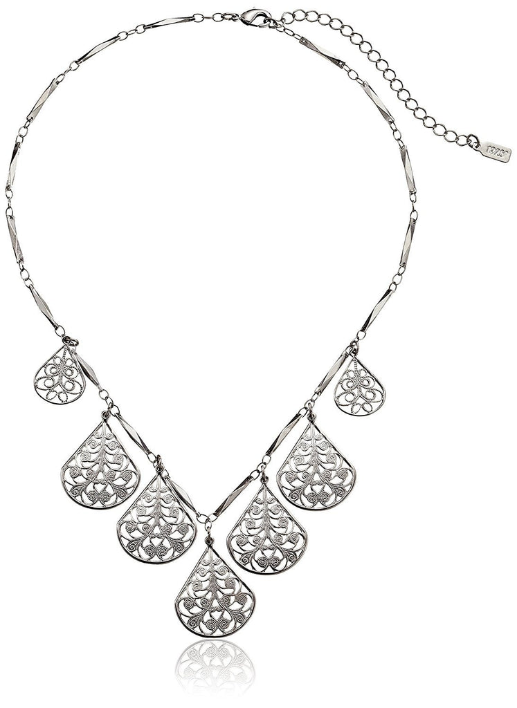 1928 Jewelry Vine Filigree Teardrop Collar Necklace, 16" + 3" extender
