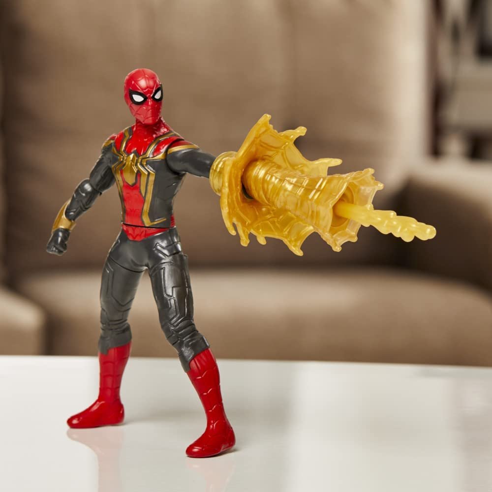 Spider-Man Marvel 6-Inch Deluxe Web Spin Movie-Inspired Action Figure Toy with Weapon Attack Squeeze Legs Feature, Ages 4 and Up