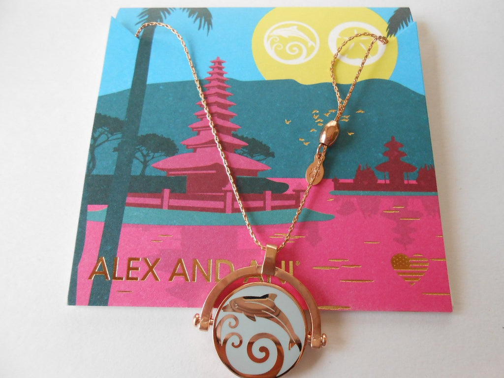 Alex and Ani Women's Color Infusion, Dolphin & Sand Dollar Necklace, Shiny Rose, Expandable