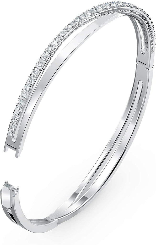 Swarovski Women's Twist Rows Bangle Bracelet, Rhodium Finish, White Sparkling Crystals Bracelet Collection