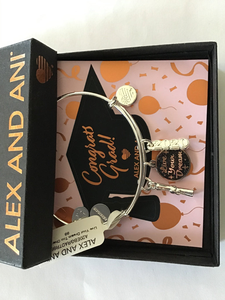 Alex and Ani Live Your Dream Trio Charm Bangle Bracelet Silver One Size