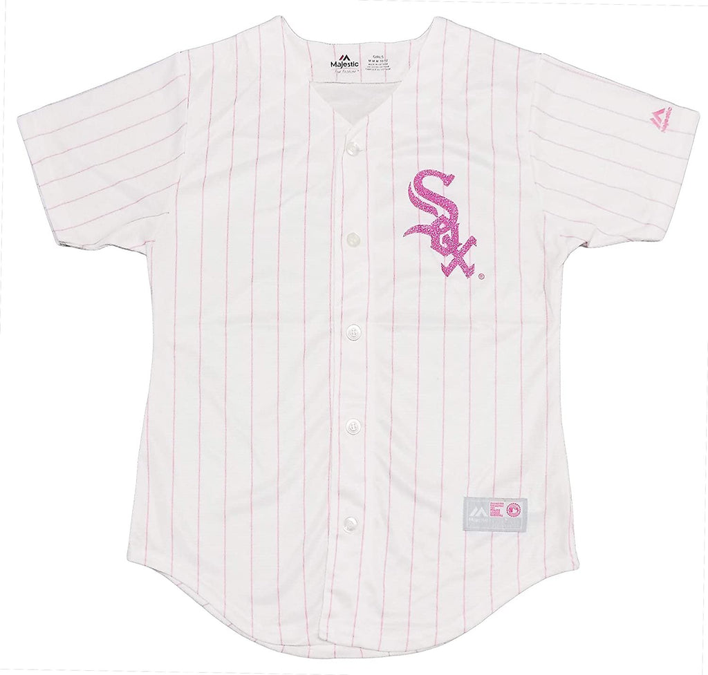 Outerstuff Chicago White Sox Blank Girls Youth White Pink Cool Base Jersey