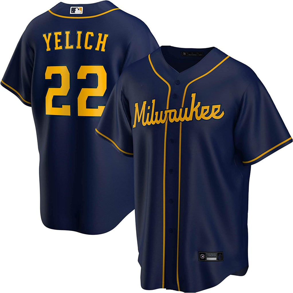 Outerstuff Christian Yelich Milwaukee Brewers #22 Navy Yellow Youth 8-20 Alternate Player Jersey