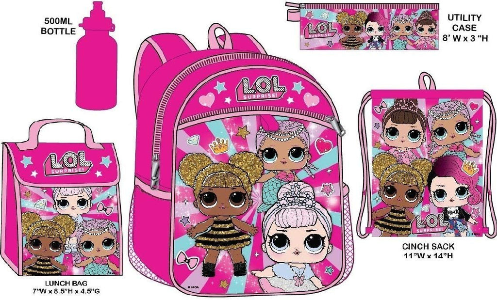 LOL Surprise Backpack With Lunchkit Set Girls School Water Bottle