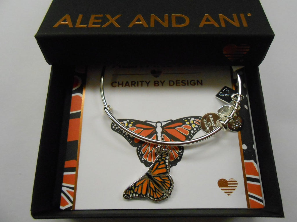 Alex and Ani Women's Charity By Design, Monarch Butterfly Charm Bangle Bracelet, Shiny Silver, Expandable