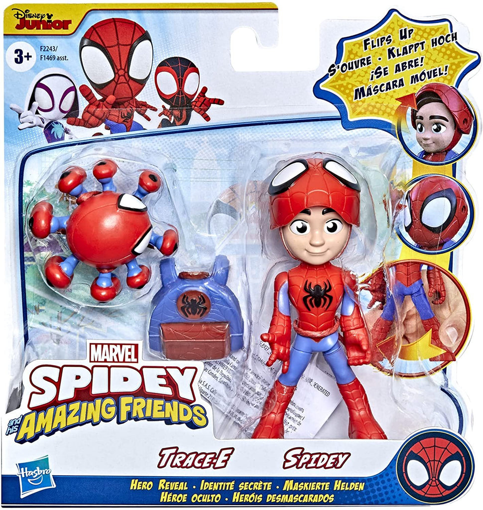 Marvel Spidey and His Amazing Friends Hero Reveal 2-Pack, 4-Inch Scale-Action Figures,-Mask Flip Feature, Spidey and Trace-E, 3 And Up