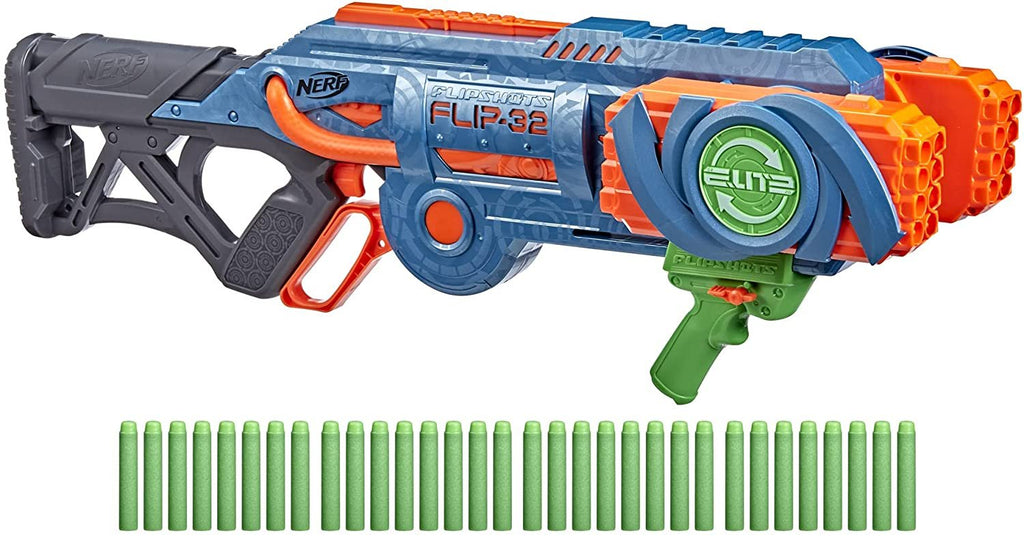 NERF Elite 2.0 Flipshots Flip-32 Blaster, Rotating Dart Barrels, 32-Dart Capacity, 32 Elite Darts, Toy Foam Blasters, Kids Outdoor Games & Toys for Boys & Girls