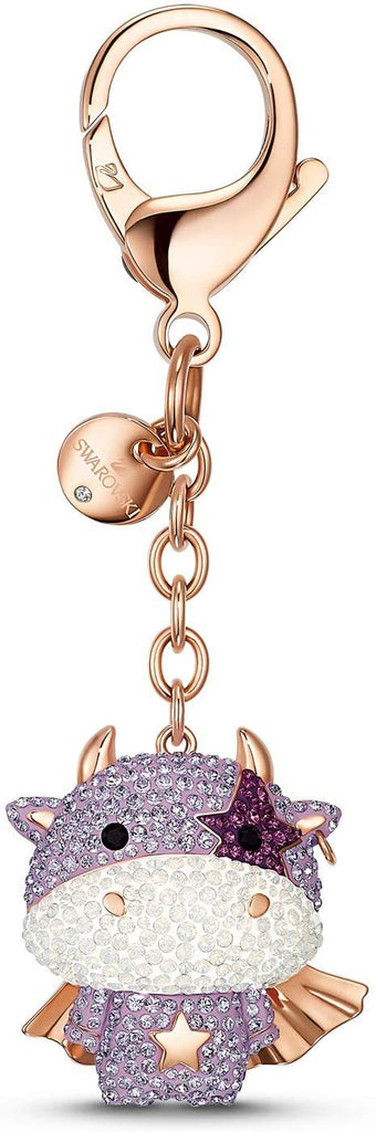 SWAROVSKI Zodiac Cow Bag Charm Purple Rose-Gold Plated