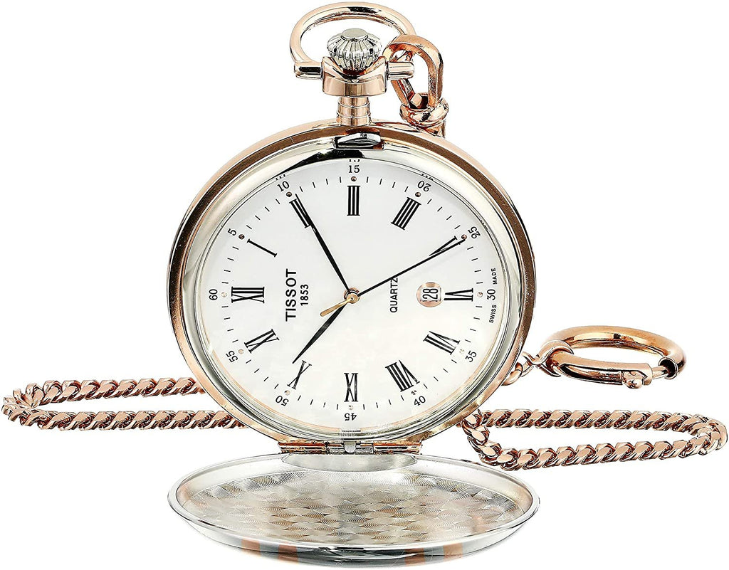 Tissot unisex-adult Savonnette Brass Pocket Watch Rose Gold & Silver T8624102901300