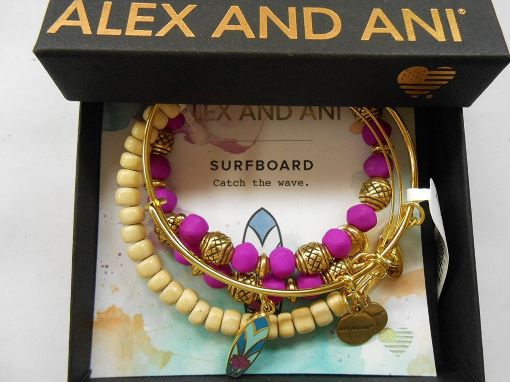 Alex and Ani Surfboard Set of 3 Bangle Bracelets Shiny Gold