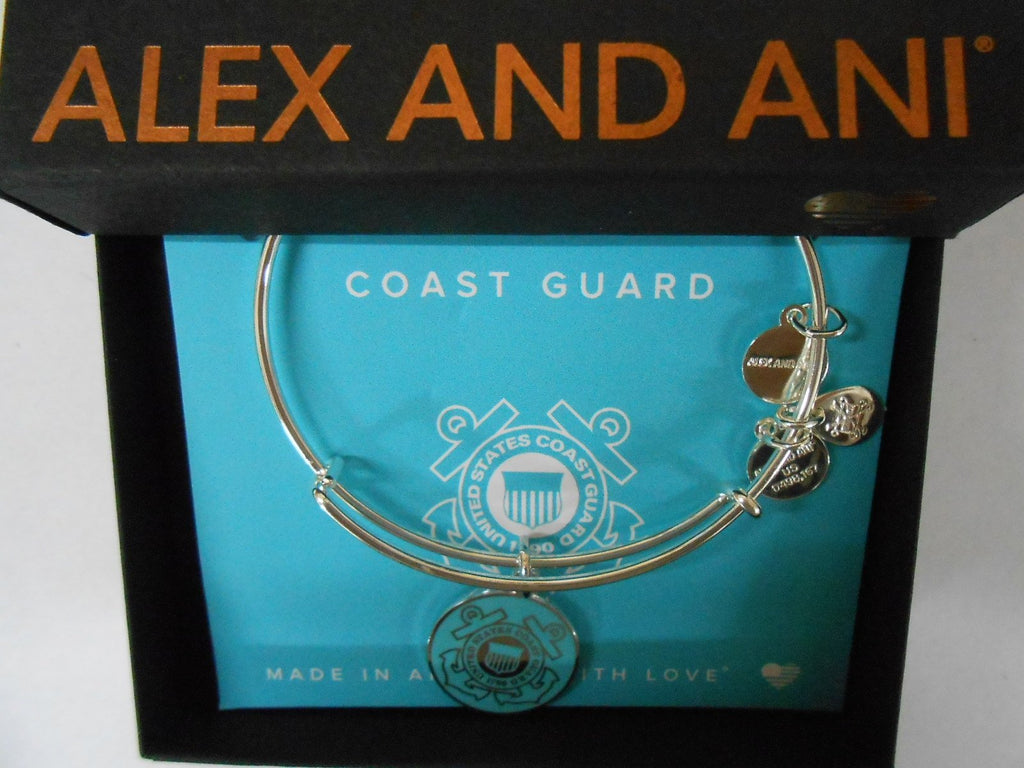 Alex and Ani Armed Forces US Coast Guard Expandable Wire Bangle Charm Bracelet