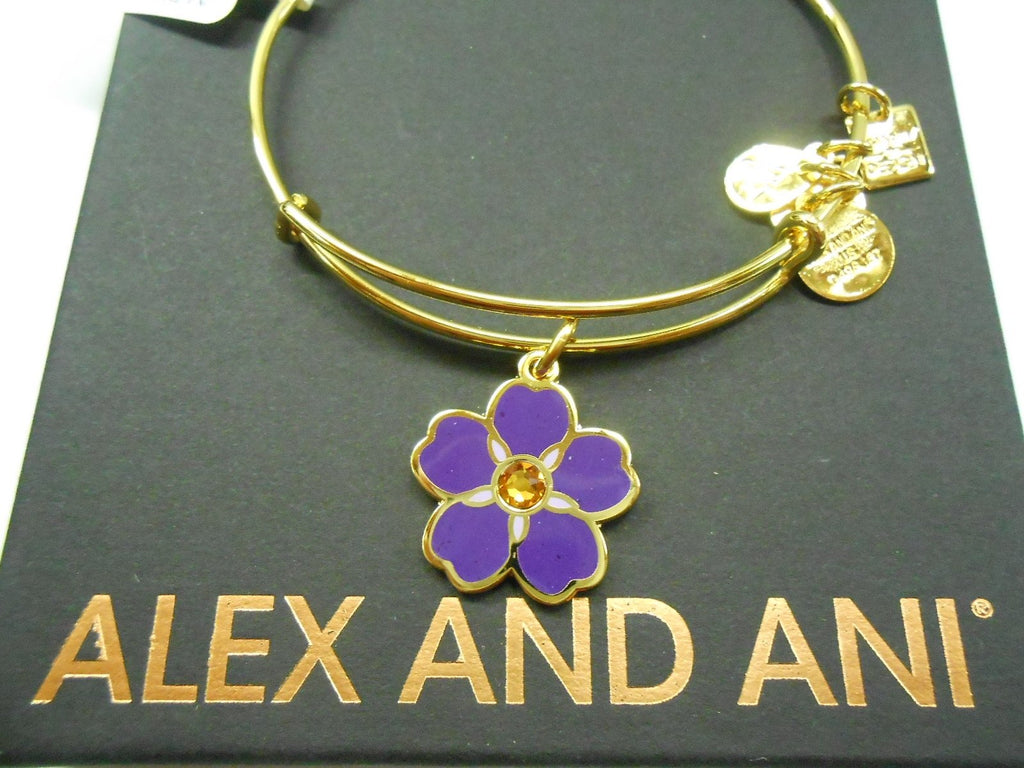 Alex and Ani Women's Charity By Design, Forget Me Not Charm Bangle Bracelet, Shiny Gold, Expandable