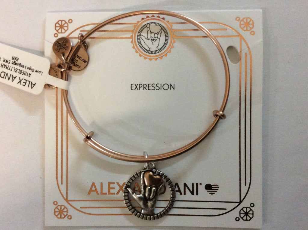 Alex and Ani Women's Love Sign Language Two-Tone Bangle Bracelet