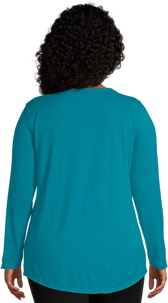 JUST MY SIZE Women's Plus Size Split Neck Long Sleeve Tee