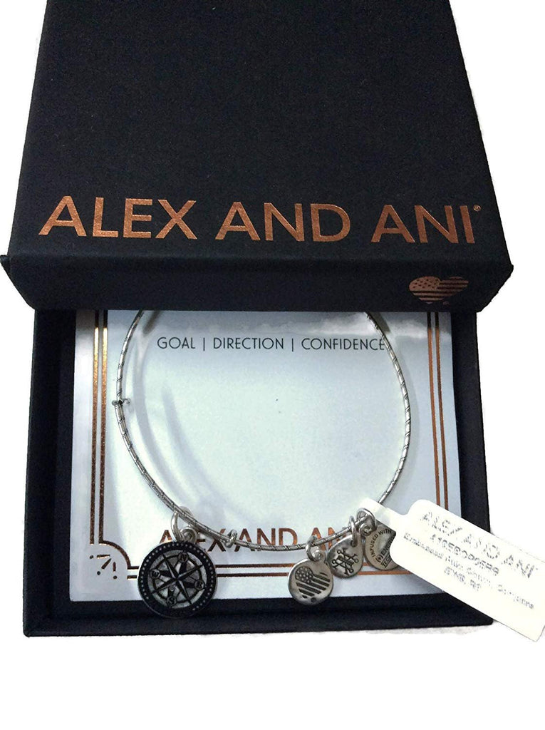 Alex and Ani Womens Embossed Paint Charm, Compass Bangle Rafaelian Silver One Size