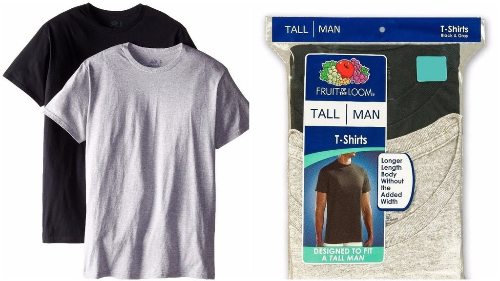 Fruit of the Loom Men's Tall Man Crew Neck T-Shirt's Black And Gray 2 or 4 pack