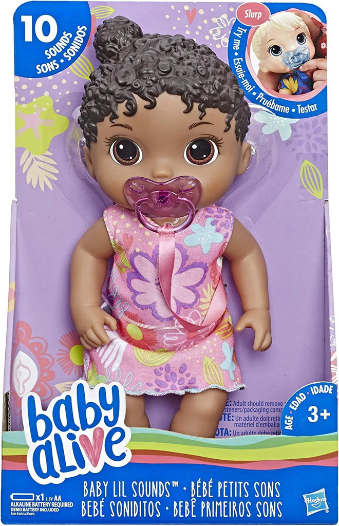 Baby Alive Baby Lil Sounds: Interactive Black Hair Baby Doll for Girls & Boys Ages 3 & Up, Makes 10 Sound Effects, Including Giggles, Cries, Baby Doll with Pacifier