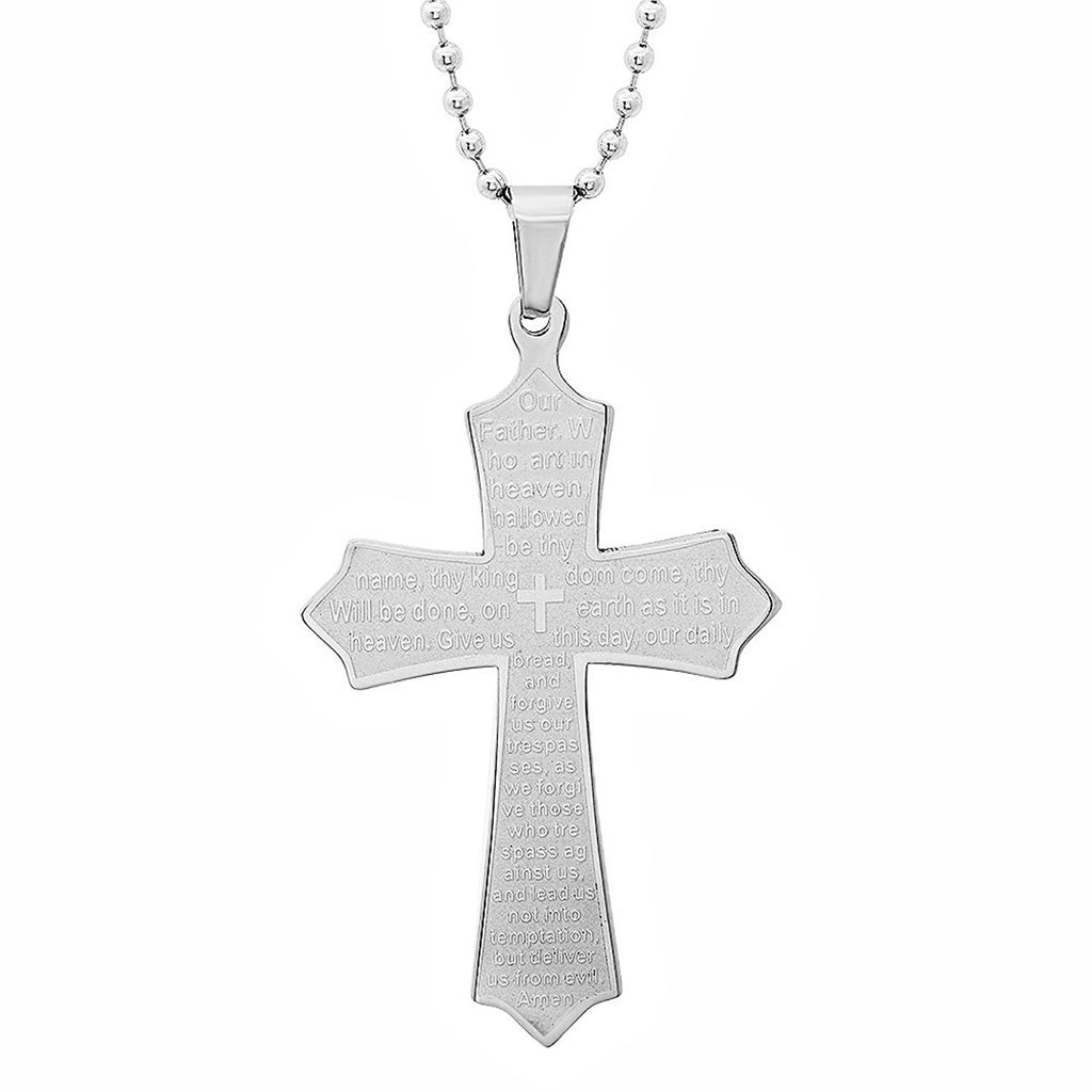 Men's Ladies Unisex Stainless Steel 'Our Father' Cross Pendant Religous Prayer