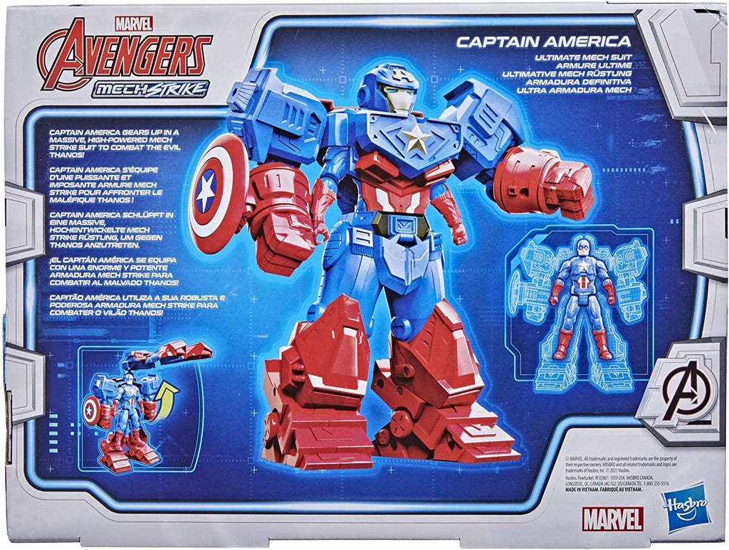 Avengers Marvel Mech Strike 8-inch Super Hero Action Figure Toy Ultimate Mech Suit Captain America, for Kids Ages 4 and Up